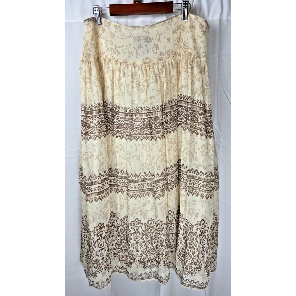 Jones New York Signature Silk Skirt Women Medium Cream Brown Boho Floral Midi - Picture 2 of 7
